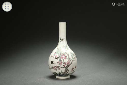 Famille Rose Gall-shaped Vase with Flower, Bird and Poem Des...