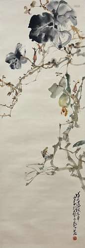 Flowers and Grasshopper, Hanging Scroll, Zhao Shaoang