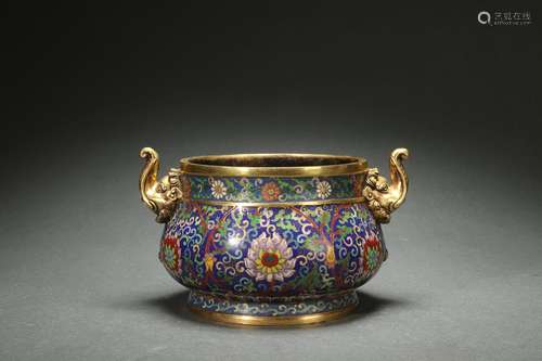 Cloisonne Censer with Elephant-shaped Ears