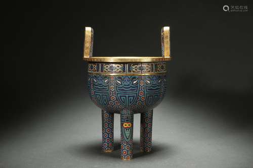 Cloisonne DING-shaped Censer, Qianlong Reign Period, Qing Dy...