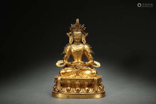 Gilt Bronze Statue of Woman Buddha