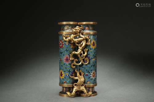 Cloisonne Joint Vase with Dragon and Phoenix Design, Qianlon...