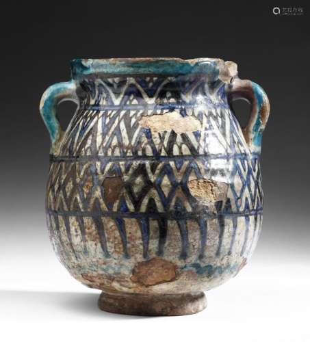 Islamic Art A pottery jar decorated with turquoise chevrons ...