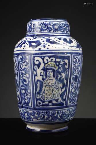 Islamic Art A blue and white pottery albarello Iran, 18th-19...