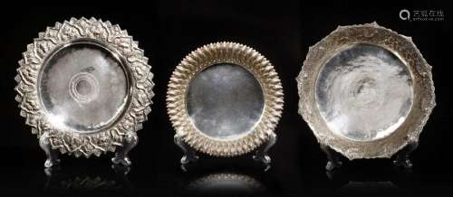 Islamic Art A group of three silver embossed trays Turkey an...