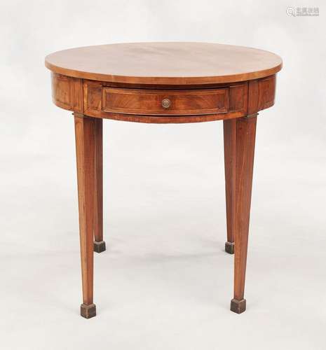 Meuble: Table de forme ronde en placage d'acajou compren...