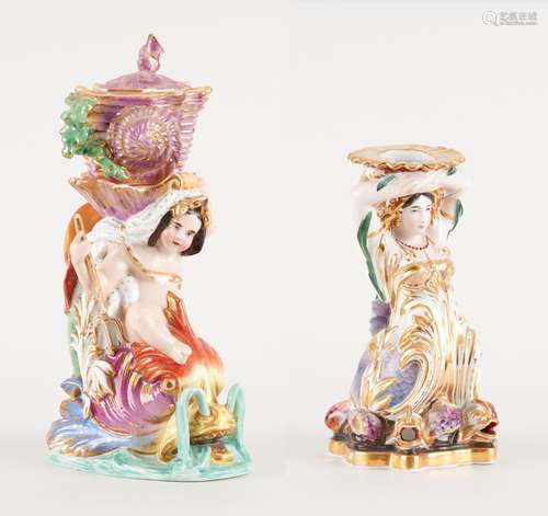 Céramique: Lot se composant de deux figurines et d'une t...