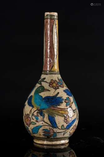 Islamic Art A pottery bottle painted with flowers and birds ...