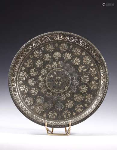 Indian Art A small Bidri tray (sini, thali) India, Deccan, B...