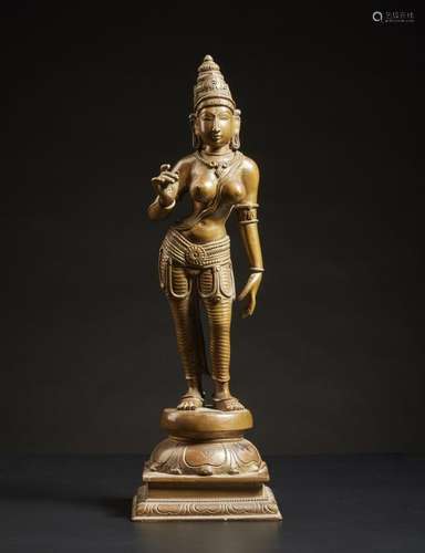 Indian Art A large bronze figure of standing Devi by Varadha...