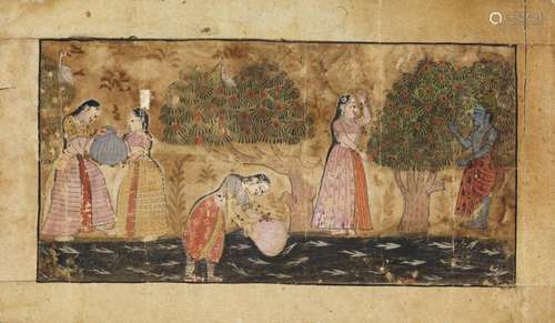 Indian Art Painting depicting women at the river India, 19th...