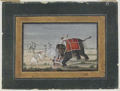 Indian Art A painting depicting an elephant killing a mahout...