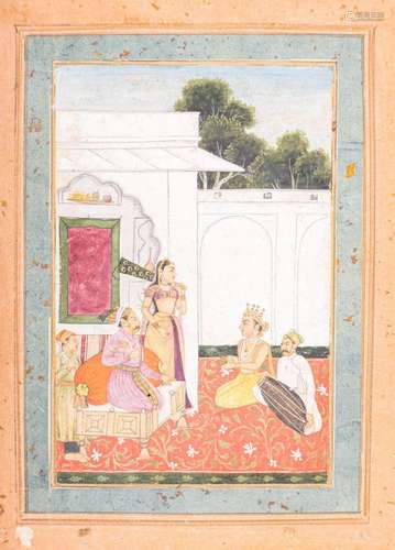 Indian Art A miniature painting depicting an emperor and a n...