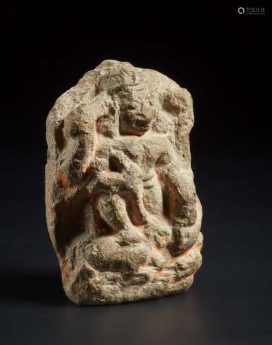 Indian Art A sandstone stele of Durga slaying the Buffalo de...