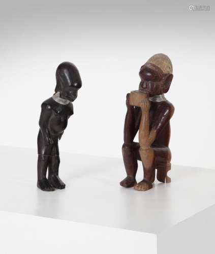 African art Two ebony wooden female figures Central Africa (...
