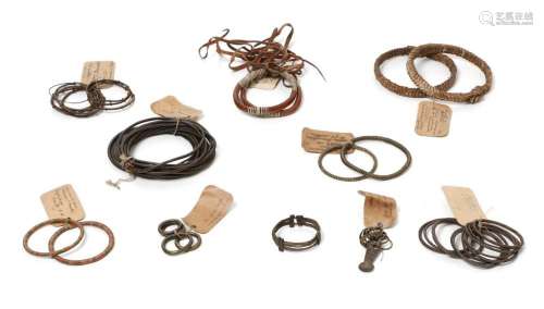 African art Metal bracelets and leather collars Ethiopia (?)