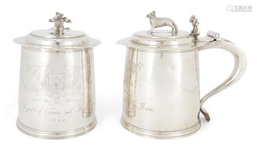 A PAIR OF 17TH CENTURY STYLE PRESENTATION TANKARDS, LONDON, ...