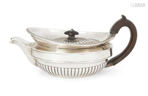 A GEORGE III SILVER TEAPOT, LONDON, 1810, PROBABLY J W STORY...