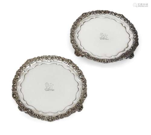 A PAIR OF SILVER WAITERS BY PAUL STORR, LONDON,1819, OF CIRC...