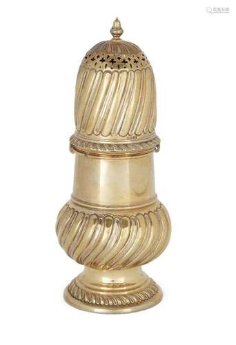 A LARGE VICTORIAN SILVER GILT SUGAR CASTER, LONDON,1888, CAR...