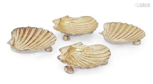 FOUR PARCEL GILT SILVER SCALLOP SHELL DISHES, LONDON, 2000, ...