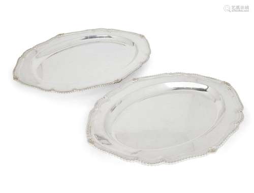 TWO LARGE OVAL ASPREY & CO. SILVER SERVING PLATTERS, SHE...