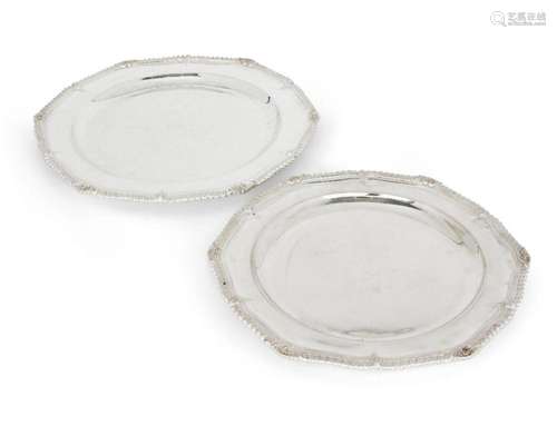 TWO LARGE ASPREY & CO. SILVER SERVING PLATES, SHEFFIELD,...