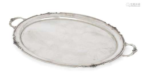 AN ELIZABETH II SILVER TWIN-HANDLED OVAL TRAY, SHEFFIELD, 19...