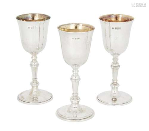 THREE IRISH SILVER WINE GOBLETS, DUBLIN, 1974, ROYAL IRISH S...