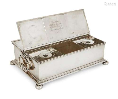 A LARGE 'TREASURY' STYLE SILVER INKSTAND, LONDON,192...