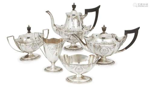 A 19TH CENTURY AMERICAN FIVE PIECE TEA SET BY BIGELOW KENNAR...