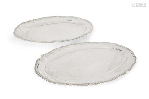 TWO LARGE SHAPED OVAL SERVING PLATTERS, STAMPED 925, DESIGNE...