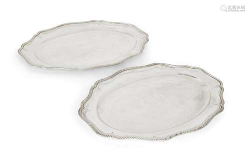 TWO SHAPED OVAL SERVING PLATES, STAMPED PA925 FOR GREEK SILV...