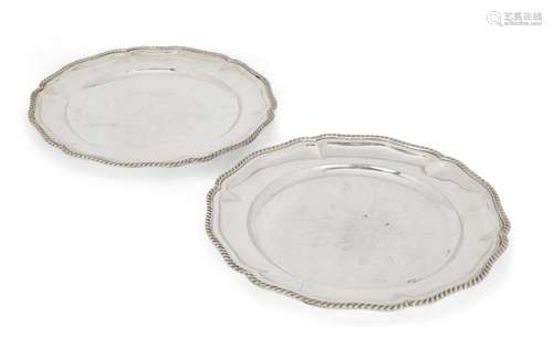 A PAIR OF GADROONED SERVING PLATES, BOTH STAMPED 900, MAKER ...