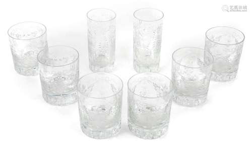 A SET OF SIX MODERN WHISKEY GLASSES AND TWO TALL TUMBLERS, R...