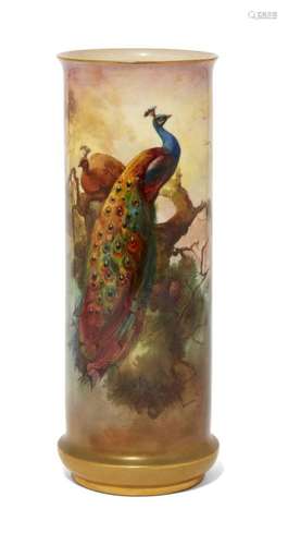 A ROYAL WORCESTER 'PEACOCK' VASE, DATE CODE FOR 1918...