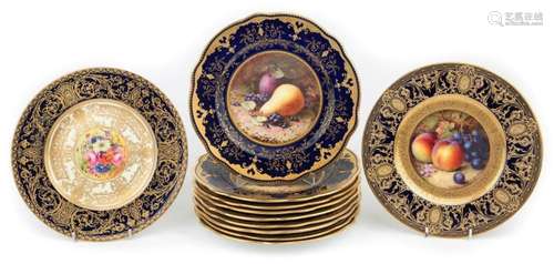 TEN COALPORT CABINET PLATES WITH FRUIT, SIGNED BY FREDERICK ...