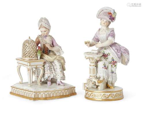 TWO MEISSEN MODELS OF LADIES, LATE 19TH CENTURY, ONE IN LACE...