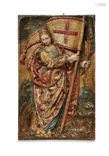 A SPANISH-FLEMISH POLYCHROME AND GILT WALNUT RELIEF PANEL OF...