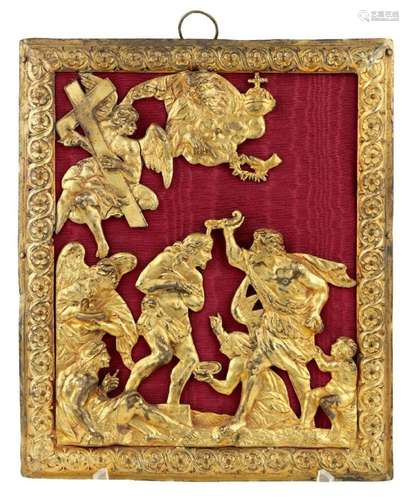 AN ITALIAN GILT-BRONZE AJOURÉ RELIEF OF THE BAPTISM OF CHRIS...