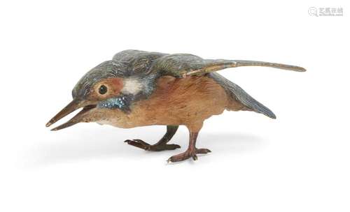 AN AUSTRIAN COLD-PAINTED BRONZE MODEL OF A KINGFISHER, EARLY...