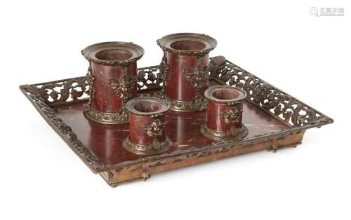 A GERMAN BRONZE AND ROUGE GRIOTTE DESK STAND, CAST BY THE ZI...