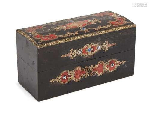 A FRENCH BOULLE WORK AND EBONISED BOX, 19TH CENTURY, THE HIN...