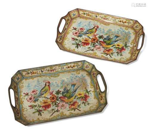 A PAIR OF EDWARDIAN PRINTED TOLE TRAYS, EARLY 20TH CENTURY, ...