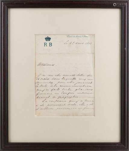 A COLLECTION OF LETTERS FROM MEMBERS OF THE BONAPARTE FAMILY...