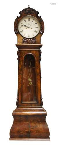 A WALNUT AND ROSEWOOD LONGCASE CLOCK, EARLY 19H CENTURY, THE...