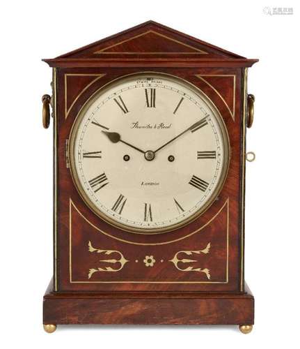 A REGENCY MAHOGANY CASED BRACKET CLOCK, BY THWAITES & RE...