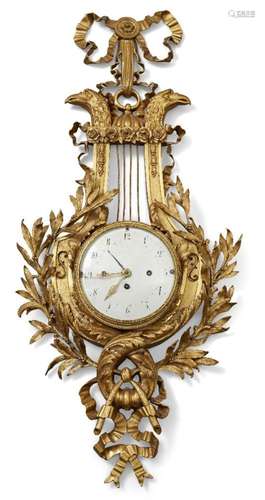 A LOUIS XVI ORMOLU CARTEL CLOCK, EARLY 19TH CENTURY, THE LYR...