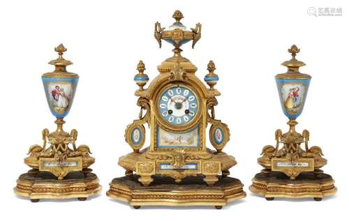 A FRENCH GILT-BRONZE AND SEVRES STYLE PORCELAIN INSET CLOCK ...