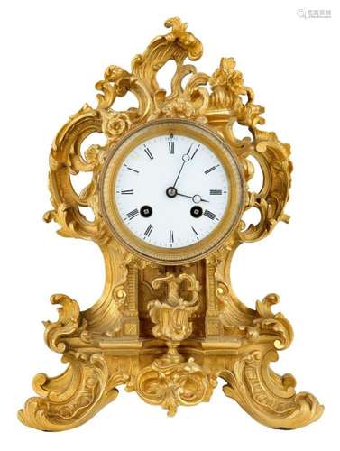 A FRENCH ROCOCO REVIVAL GILT-BRONZE EIGHT DAY MANTEL CLOCK, ...